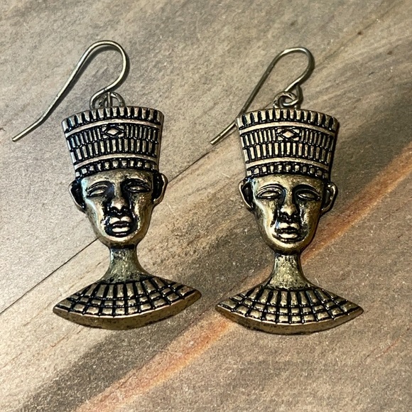 Ancient Egypt Boho Mens face Pharaoh Dangle Statement Earrings - Picture 3 of 4
